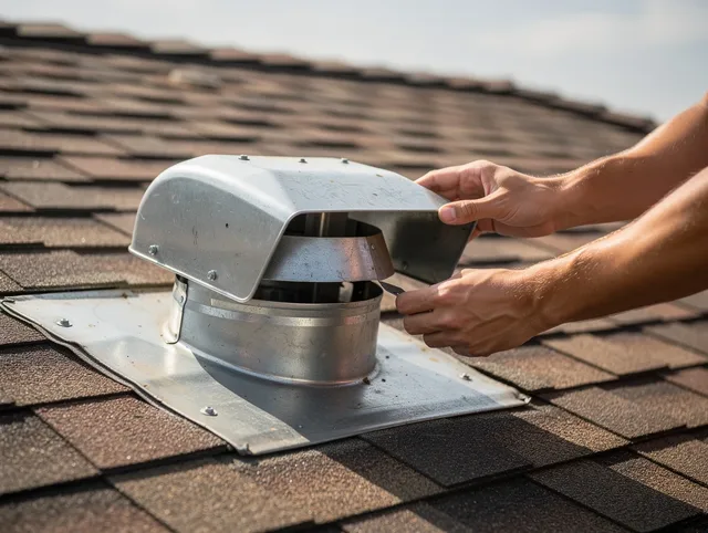 Southborough Dryer Vent Cleaning certified technician safely cleaning a roof-mounted dryer vent in Southborough