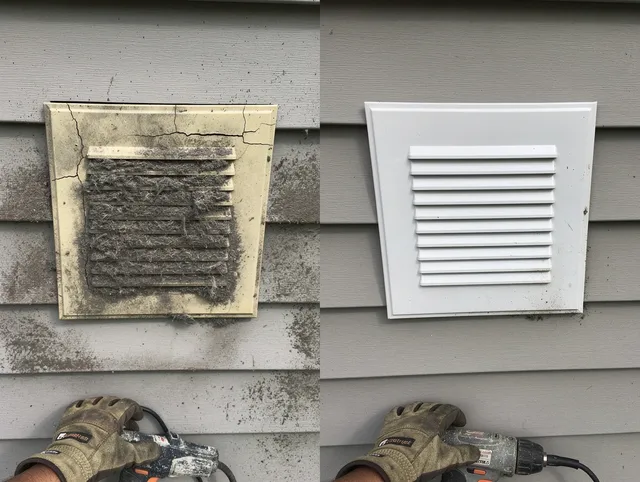 Southborough Dryer Vent Cleaning technician installing high-quality dryer vent cover at a residential property in Southborough