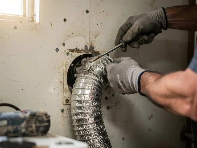 Southborough Dryer Vent Cleaning technician performing precise dryer vent hose installation in Southborough